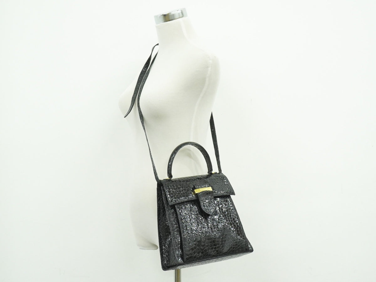 Salvatore Ferragamo Vintage Top handle Leather, Black, Patent Leather, Handbag