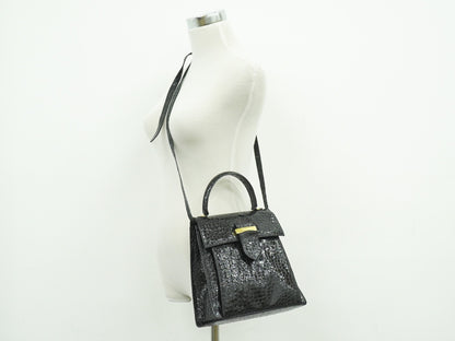 Salvatore Ferragamo Vintage Top handle Leather, Black, Patent Leather, Handbag
