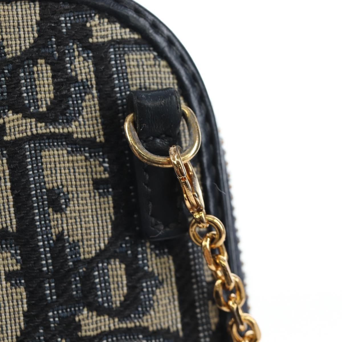 Christian Dior 30 Montaigne Phone Holder on Chain Oblique Canvas, Navy, Canvas, Crossbody Bag