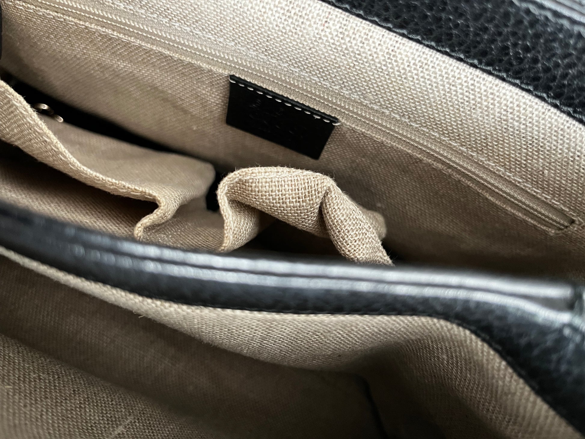 Gucci Interlocking Top Handle Bag Leather, Black, Leather, Shoulder Bag