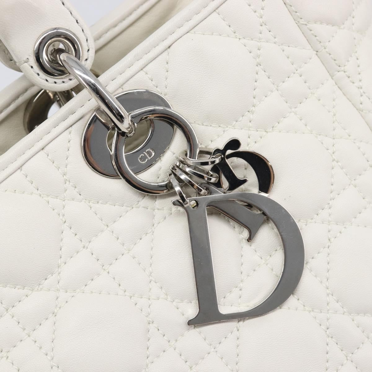Christian Dior Lady Dior Cannage Quilt Lambskin, White, Leather, Handbag