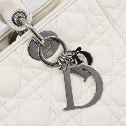 Christian Dior Lady Dior Cannage Quilt Lambskin, White, Leather, Handbag