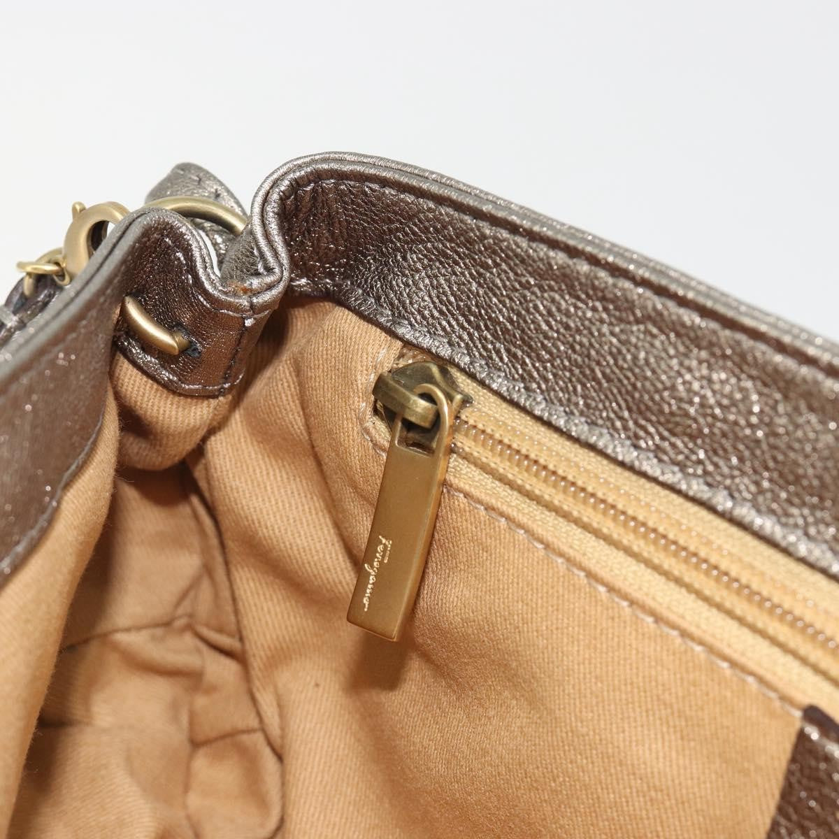 Salvatore Ferragamo Gancini Leather, Silver, Leather, Shoulder Bag