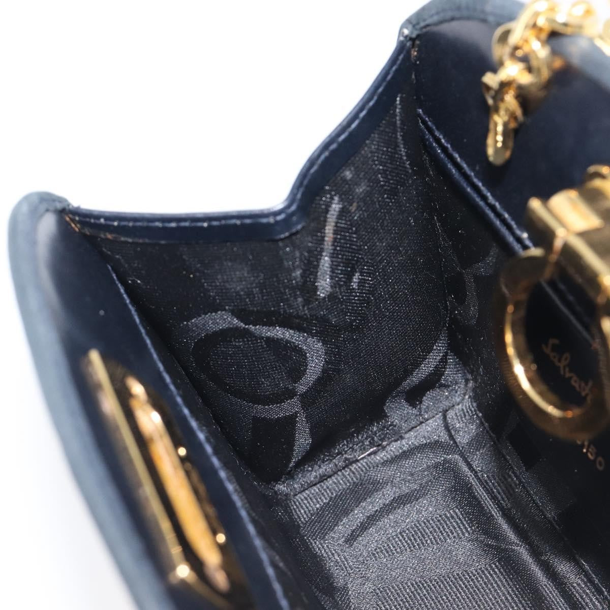 Salvatore Ferragamo Vintage Gancini Chain Suede, Black, Suede, Shoulder Bag