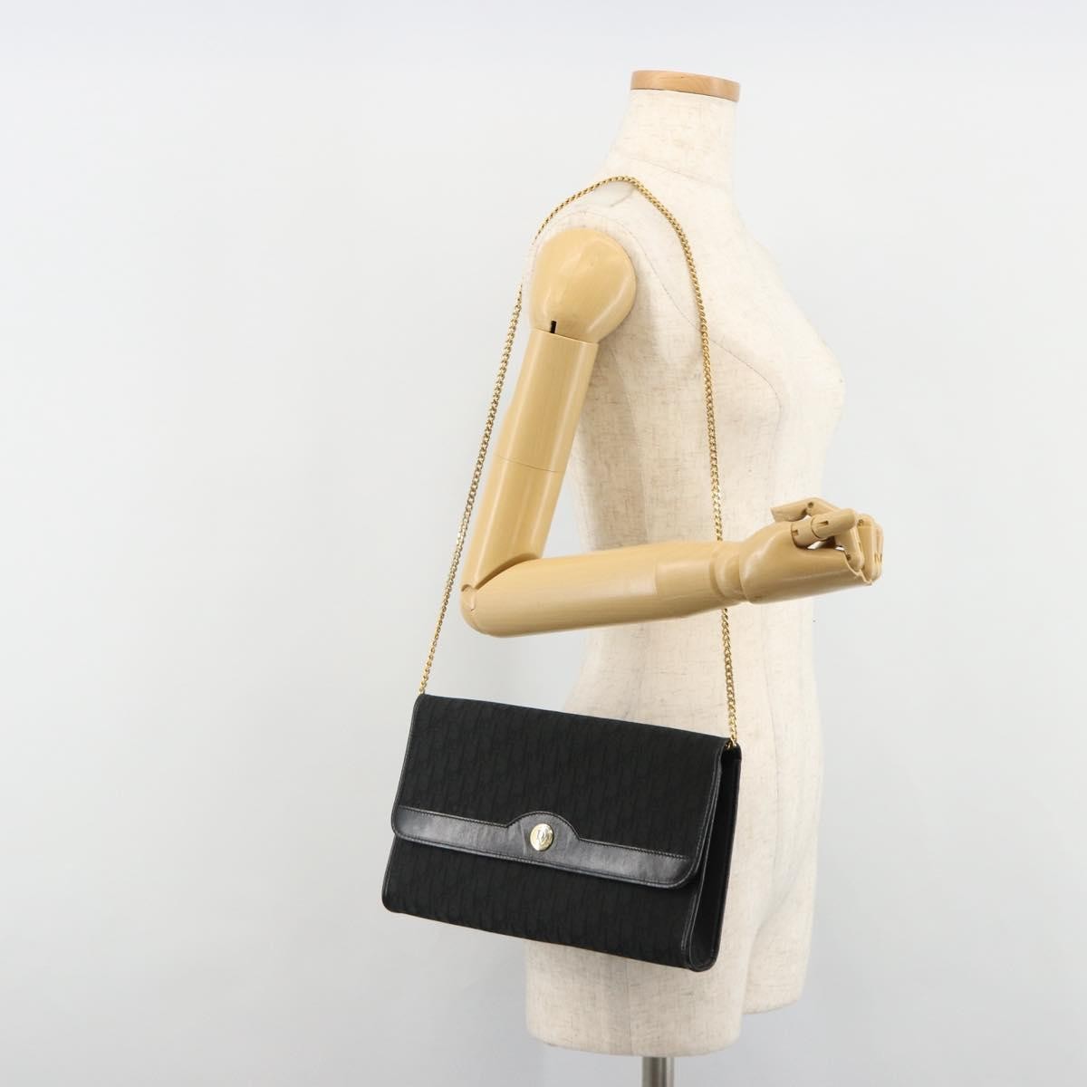Christian Dior Vintage Trotteur Chain Canvas, Black, Canvas, Shoulder Bag