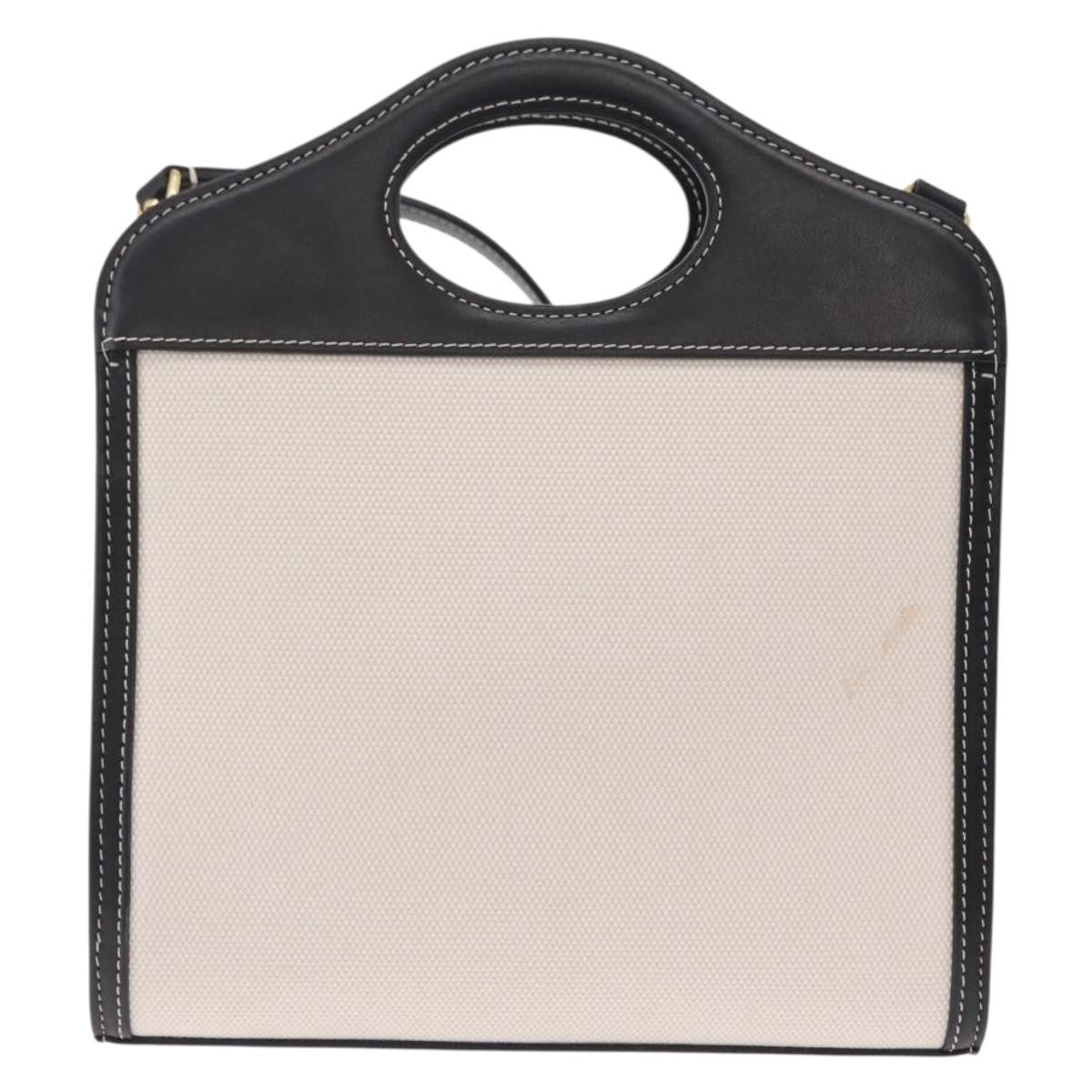 Burberry Logo Pocket Canvas with Leather, White, Canvas, Tote Bag