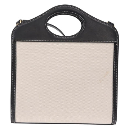 Burberry Logo Pocket Canvas with Leather, White, Canvas, Tote Bag