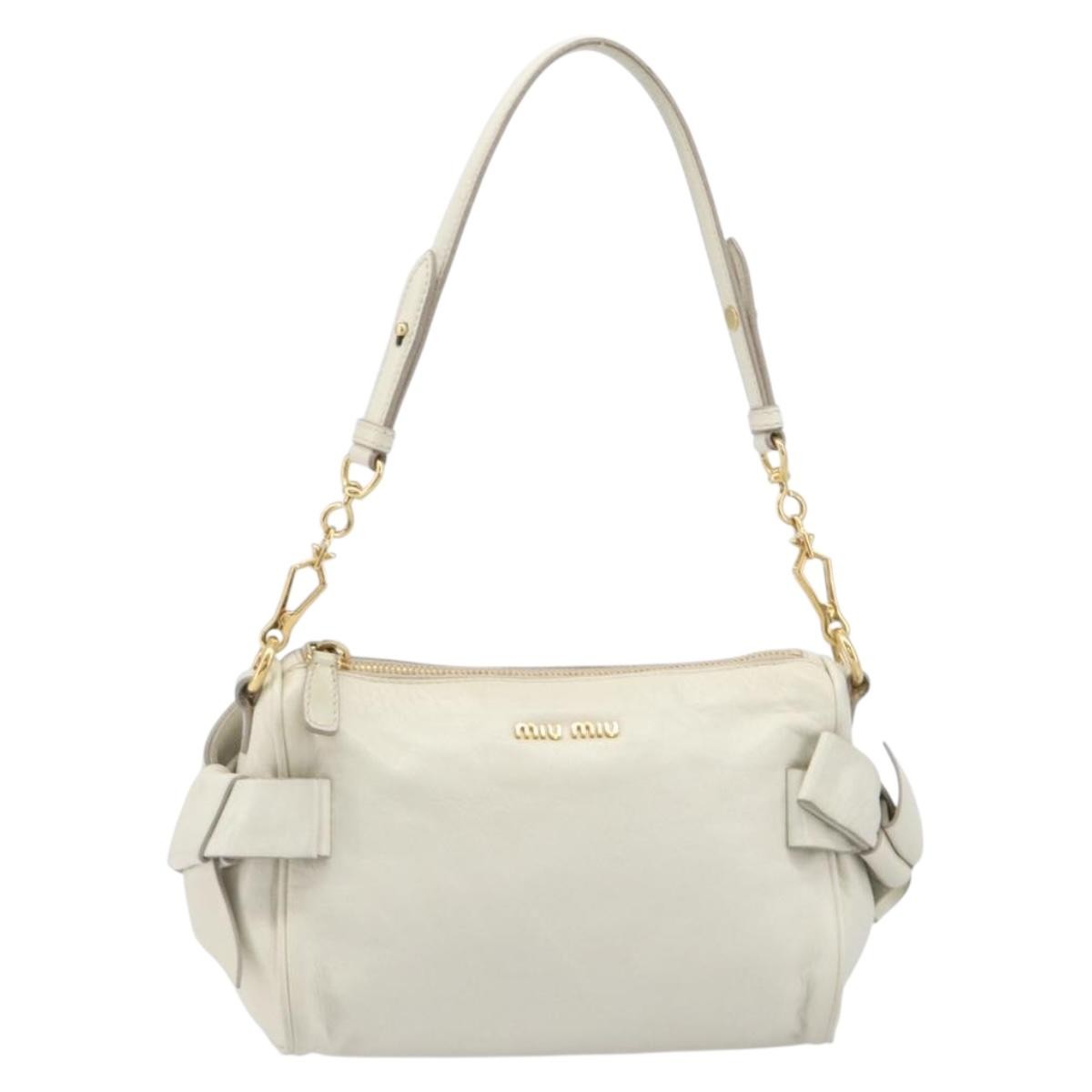 Miu Miu Beau Top Handle Leather, White, Leather, Handbag