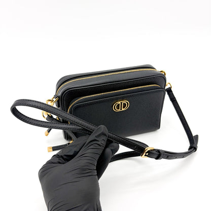 Christian Dior Caro Double Leather, Black, Leather, Crossbody Bag