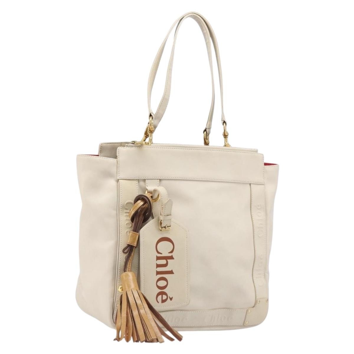 Chloe Eden Leather, White, Leather, Tote Bag