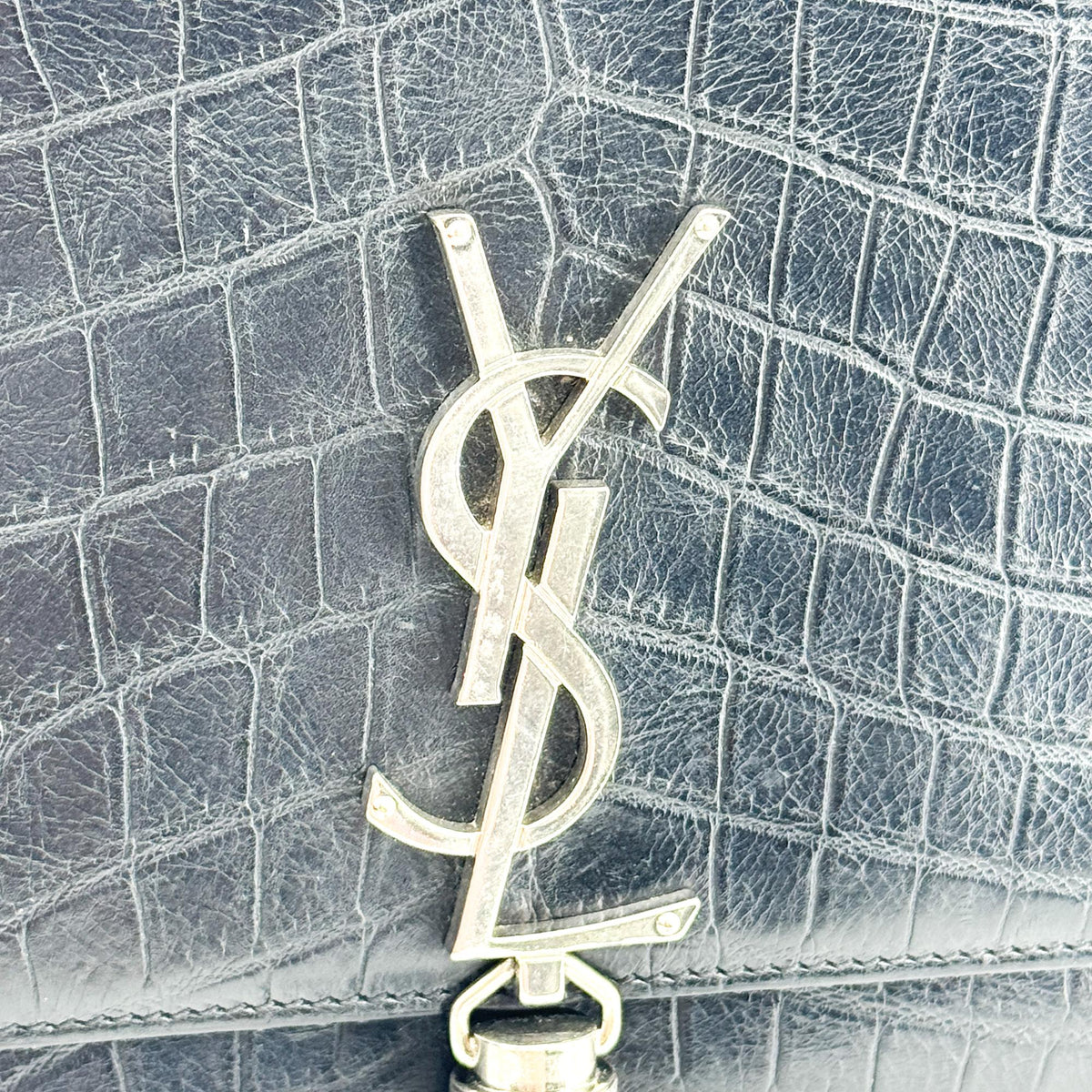 Saint Laurent Classic Monogram Tassel Crocodile Embossed Leather, Black, Leather, Crossbody Bag