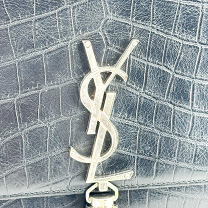 Saint Laurent Classic Monogram Tassel Crocodile Embossed Leather, Black, Leather, Crossbody Bag