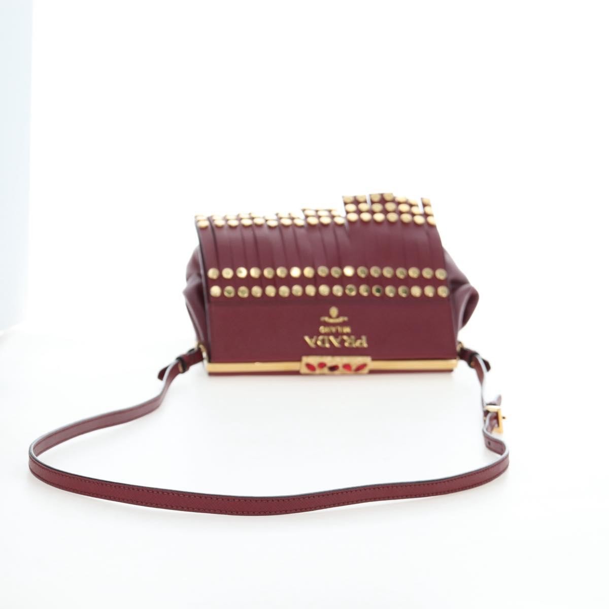 Prada Idol Studded Fringe Saffiano Leather, Burgundy, Leather, Shoulder Bag