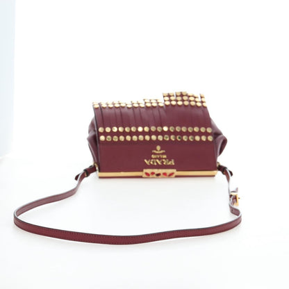 Prada Idol Studded Fringe Saffiano Leather, Burgundy, Leather, Shoulder Bag