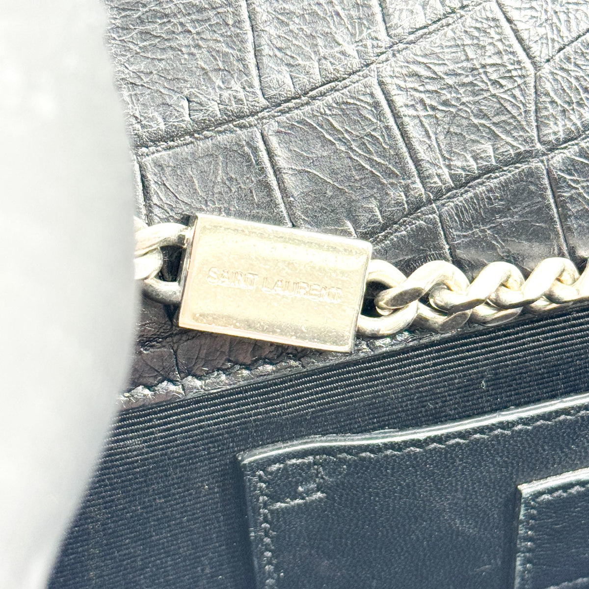 Saint Laurent Classic Monogram Tassel Crocodile Embossed Leather, Black, Leather, Crossbody Bag