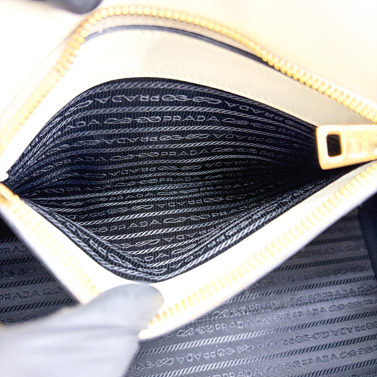 Prada Monochrome Saffiano with City Calf, White, Leather, Tote Bag