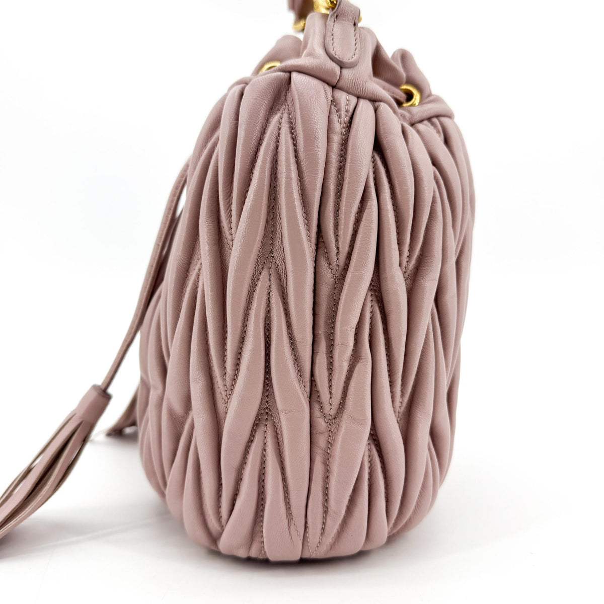 Miu Miu Drawstring Bucket Matelasse Leather, Pink, Leather, Handbag