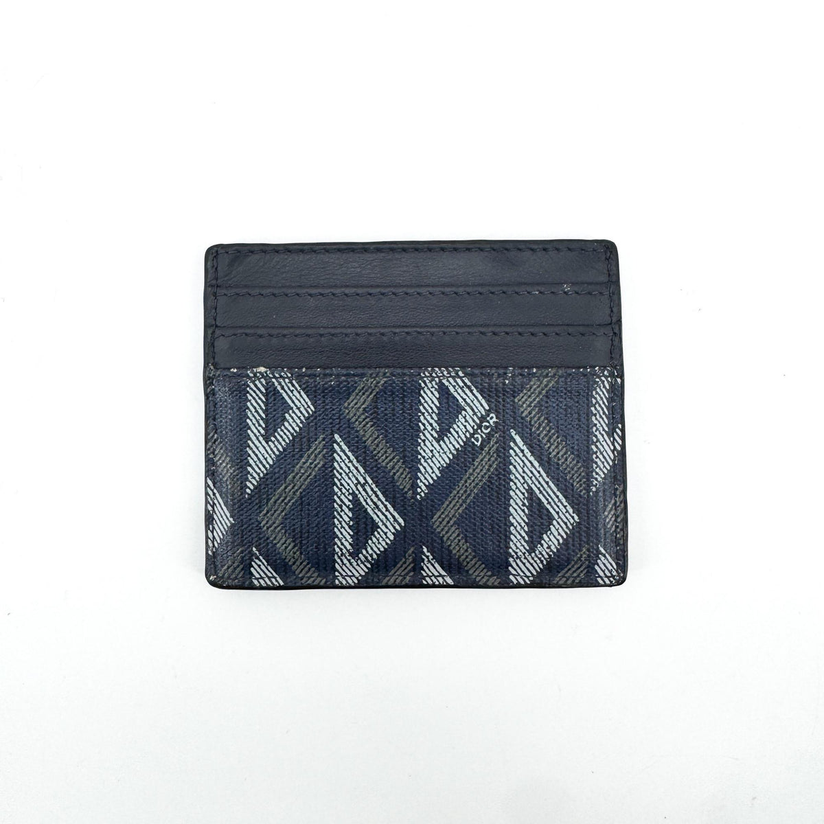 Christian Dior Card Holder Oblique Canvas and Leather, Navy, Canvas, Card Holder