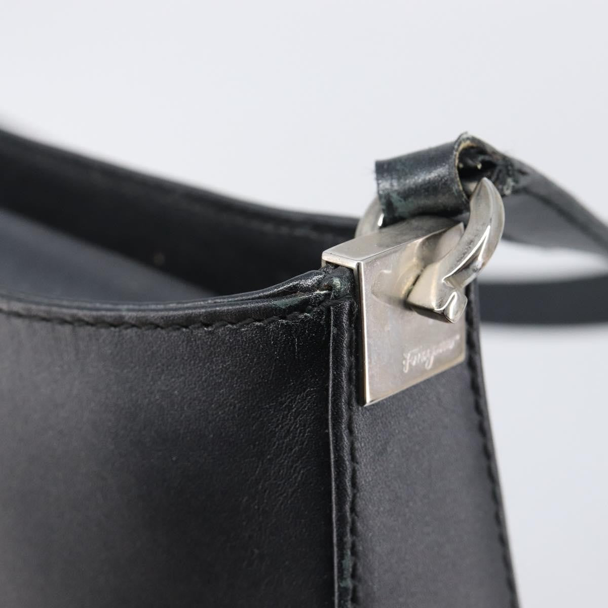 Salvatore Ferragamo Gancini Leather, Black, Leather, Shoulder Bag