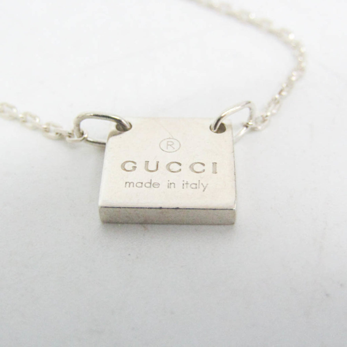 Gucci Logo Plate Sterling Silver, Silver, Sterling Silver, Necklace