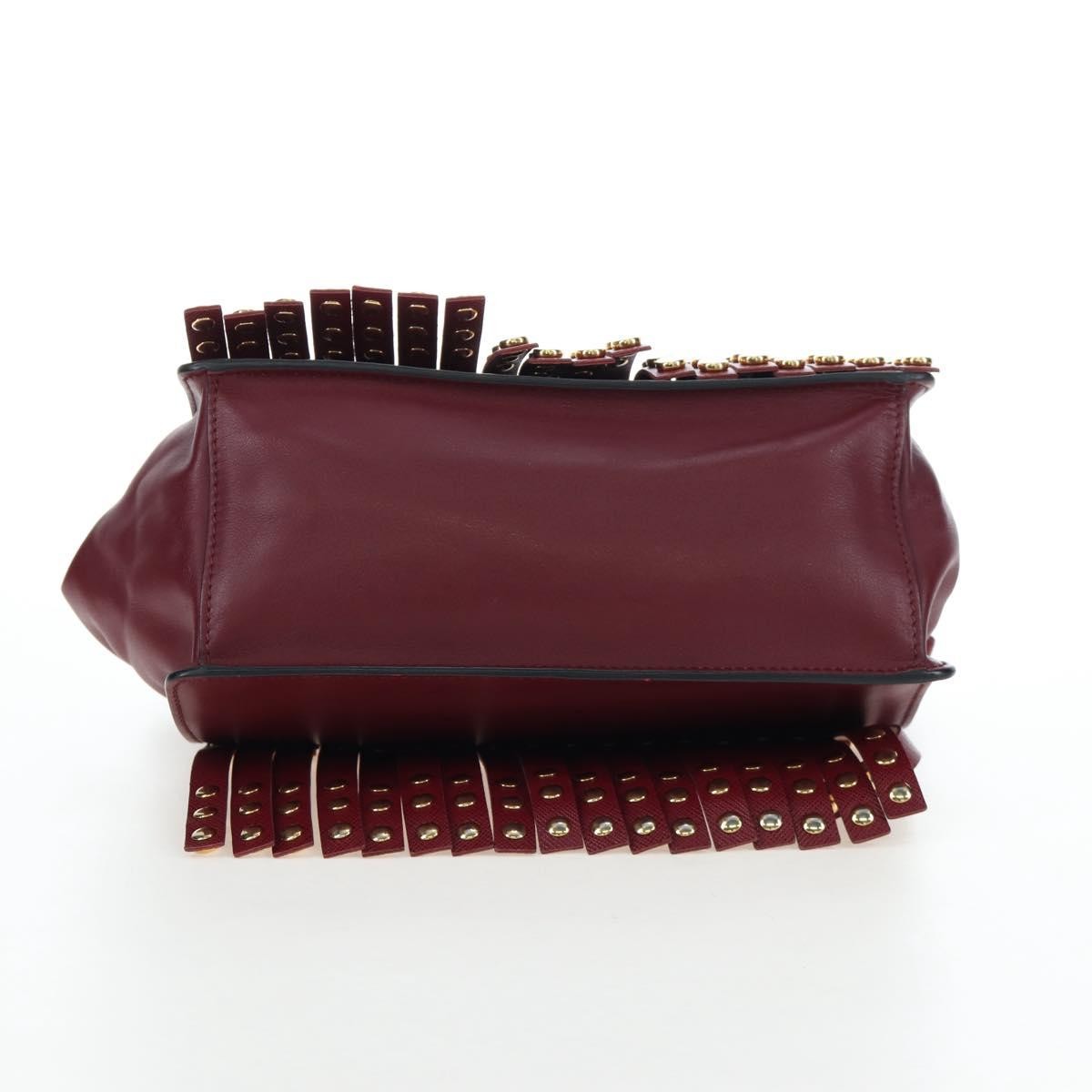 Prada Idol Studded Fringe Saffiano Leather, Burgundy, Leather, Shoulder Bag