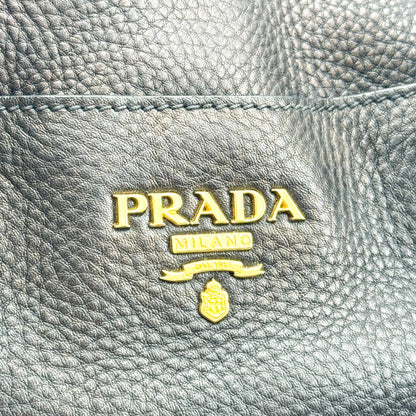 Prada Convertible Open Leather, Black, Leather, Tote Bag
