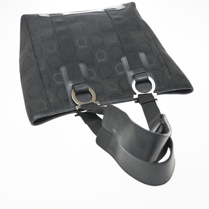 Salvatore Ferragamo Gancini Tote Canvas, Black, Canvas, Tote Bag