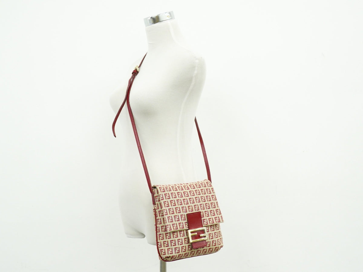 Fendi Vintage Flap Zucchino Coated Canvas, Beige, Canvas, Crossbody Bag
