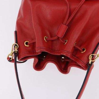 Prada Drawstring Pocket Bucket Soft Calf, Red, Leather, Shoulder Bag