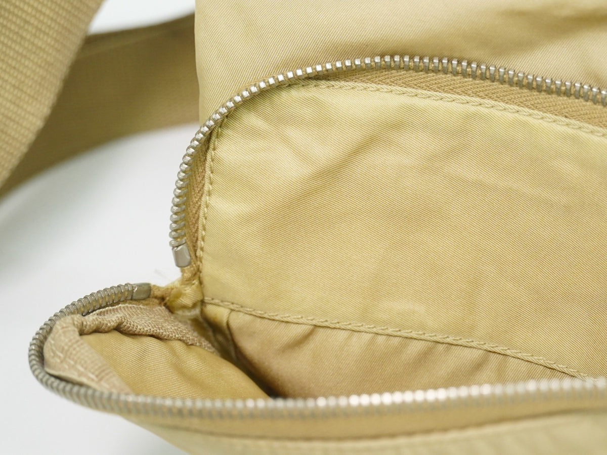 Prada Buckle Messenger Tessuto, Beige, Nylon, Shoulder Bag
