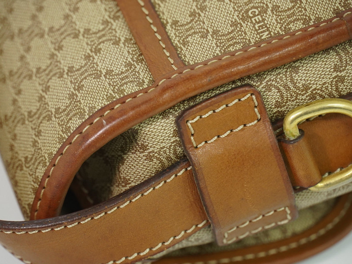 Celine Vintage Macadam Canvas and Leather, Beige, Canvas, Shoulder Bag