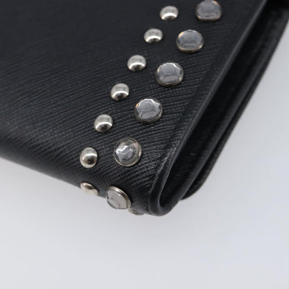 Prada Flap Studded Saffiano Leather, Black, Leather, Crossbody Bag