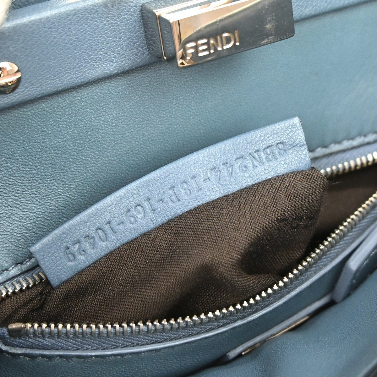 Fendi Peekaboo Leather, Blue, Leather, Handbag
