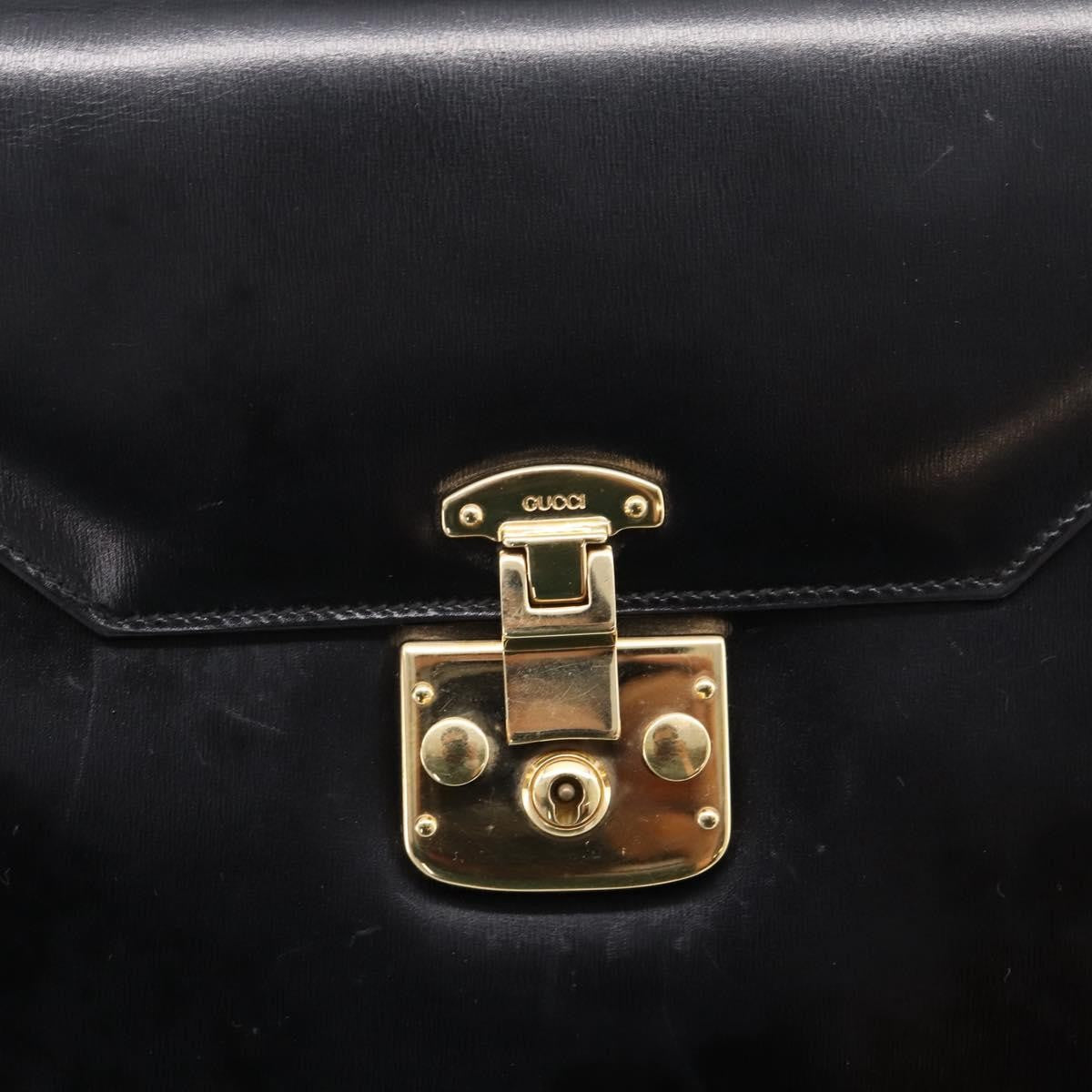 Gucci Vintage Lady Lock Top Handle Leather, Black, Leather, Handbag