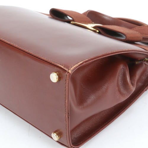 Salvatore Ferragamo Vara Bow Chain Evening Bag Patent, BROWN, LEATHER, Clutche & pouche