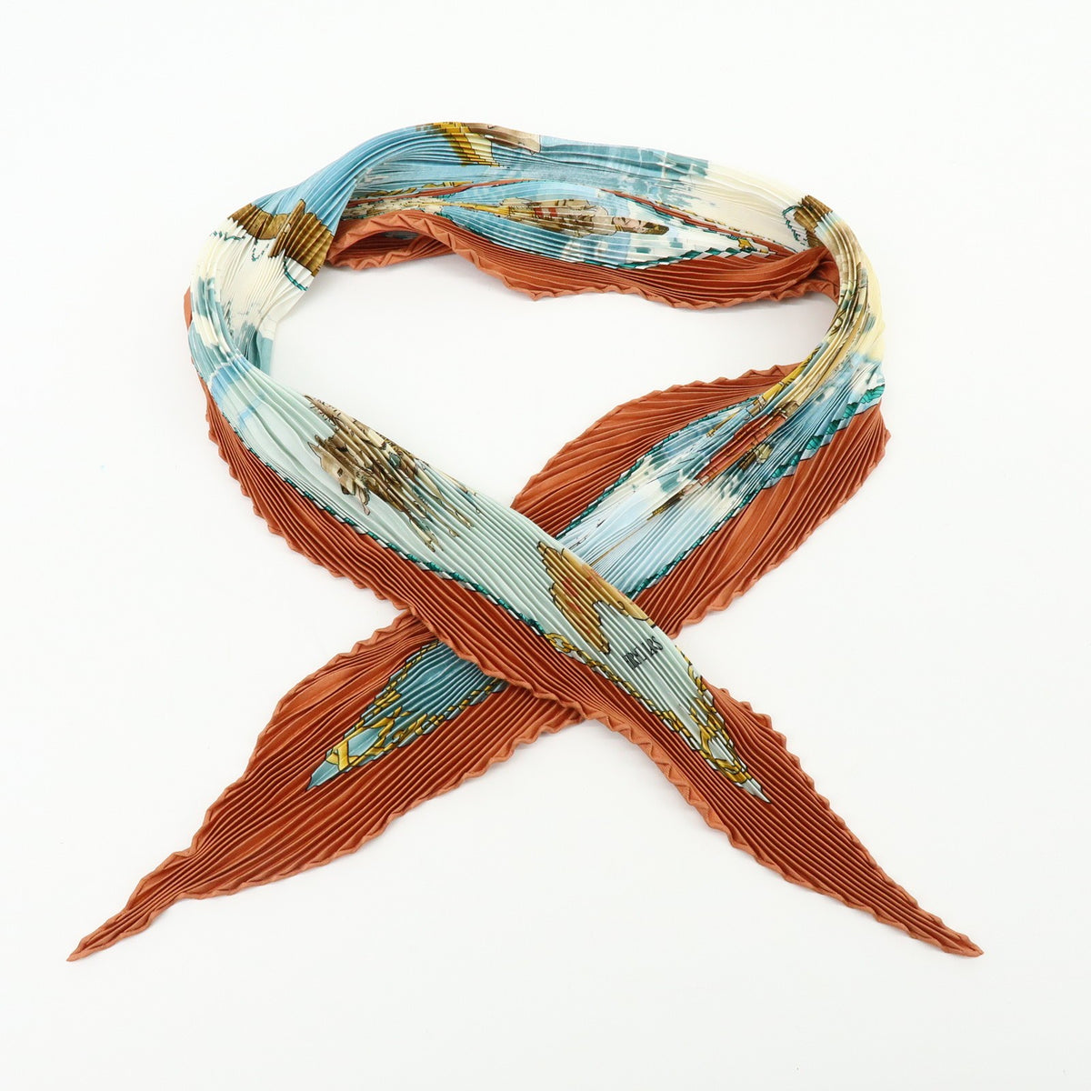 Hermes Gronland Pleated Silk, Brown, Silk, Scarf