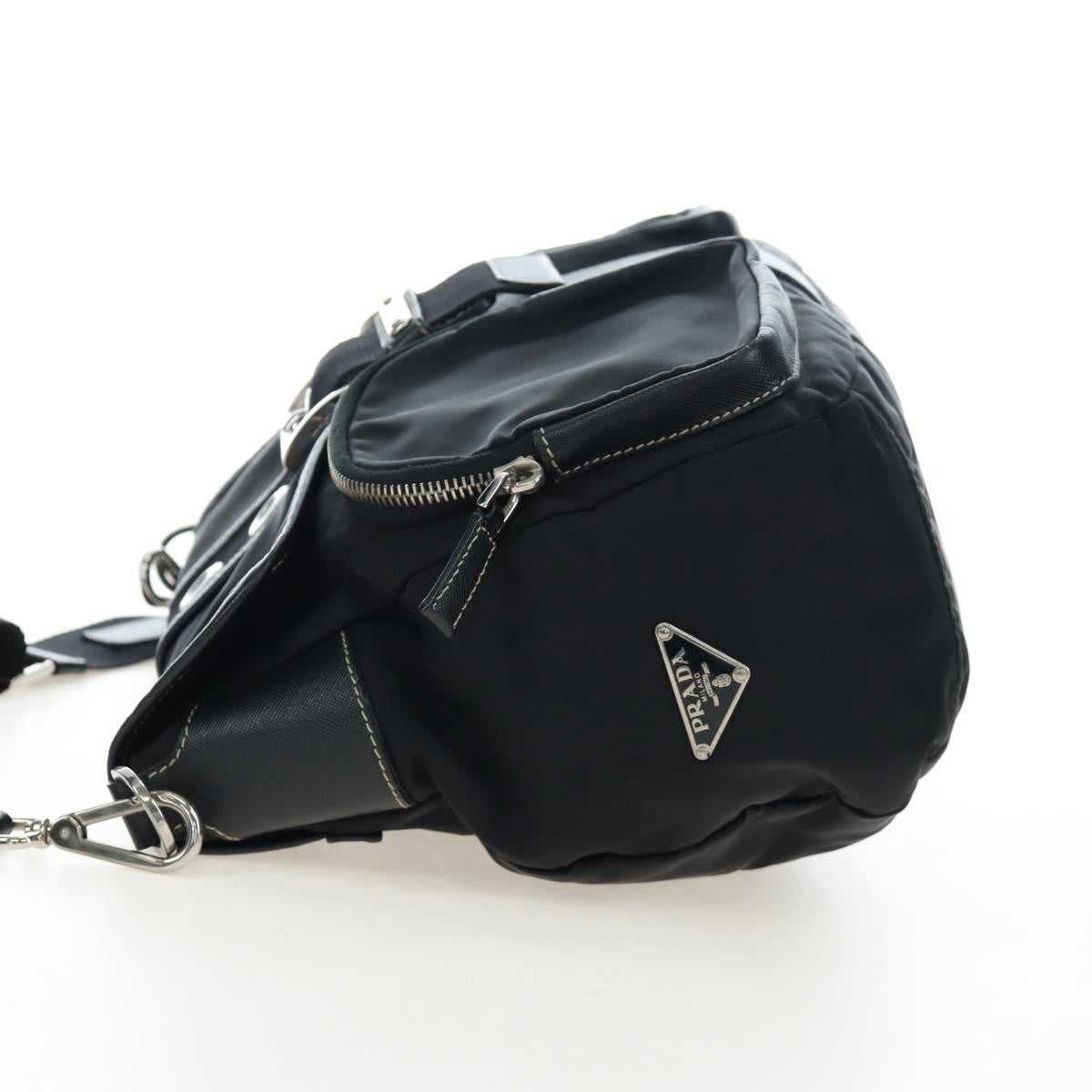 Prada Double Pocket Buckle Flap Tessuto and Leather, Black, Nylon, Handbag