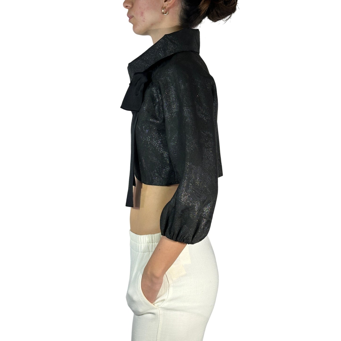 HOSS Metallic Cropped Wrap Top