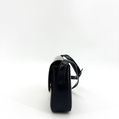 Celine Triomphe East-West Smooth Calfskin, Black, Leather, Shoulder Bag