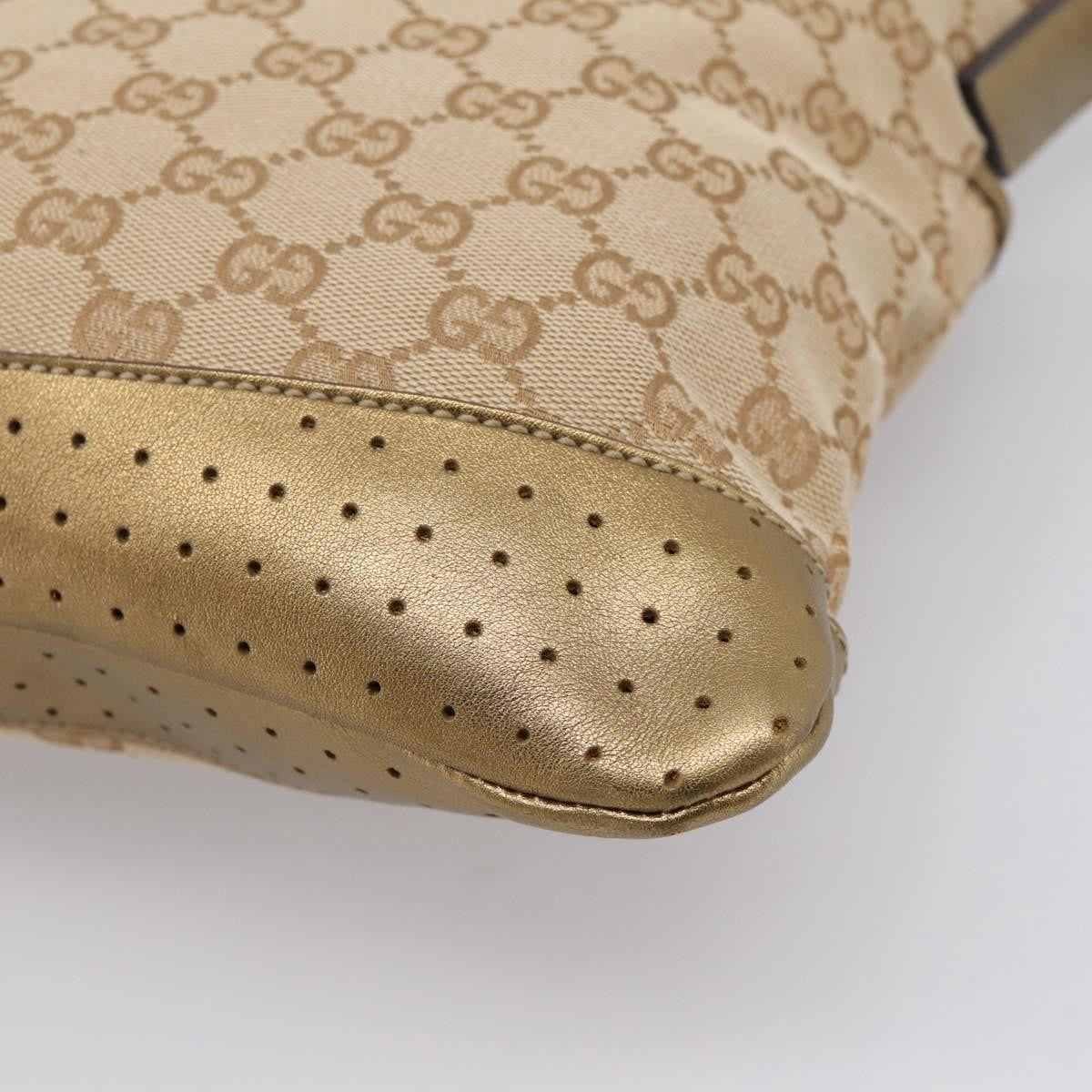 Gucci Zip Messenger GG Canvas with Perforated Leather, Beige, Canvas, Handbag