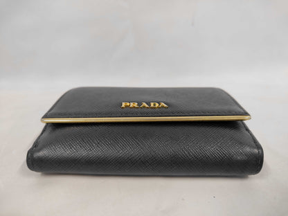 Prada Saffiano bifold Leather, Black, Leather, Wallet