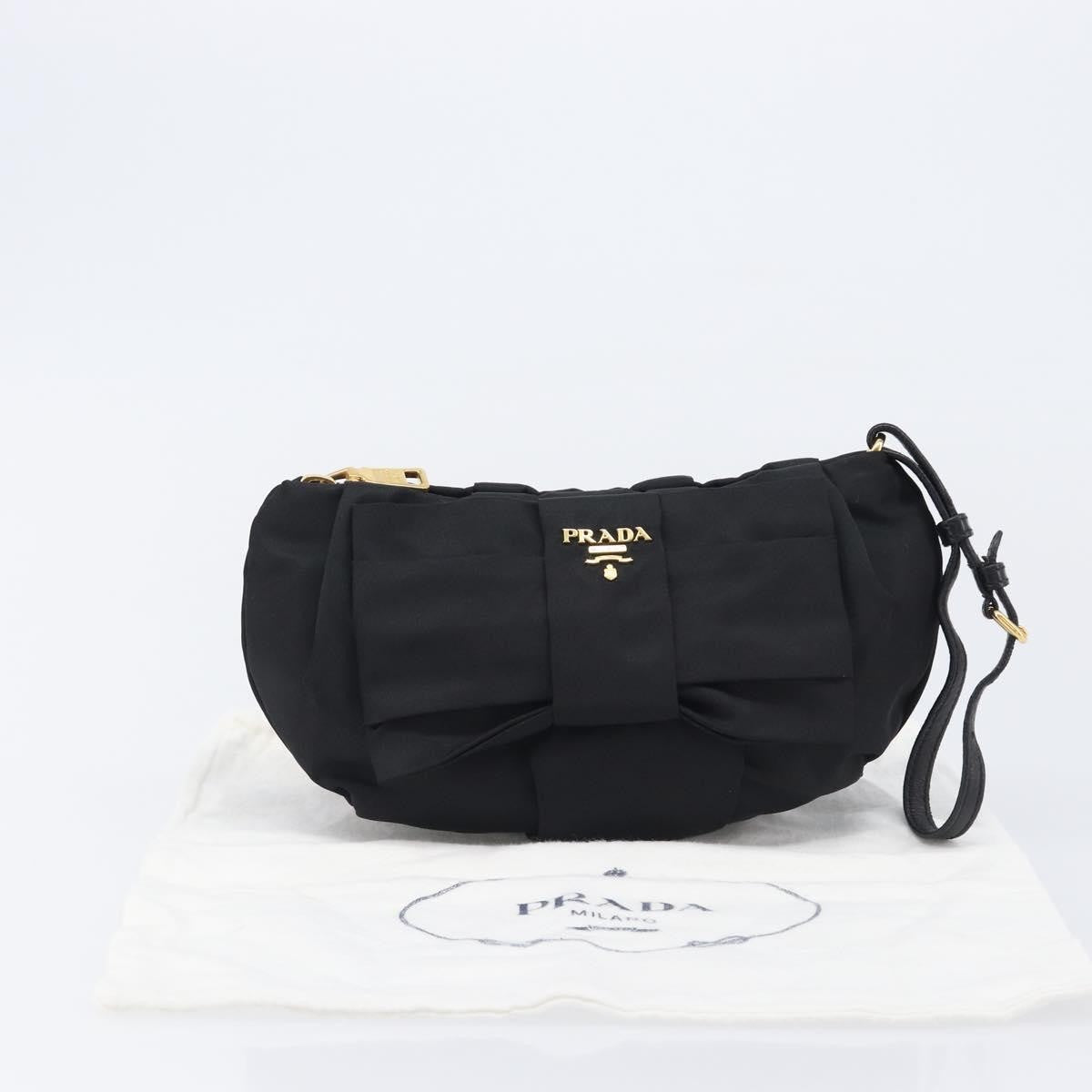 Prada Bow Wristlet Tessuto, Black, Nylon, Clutch