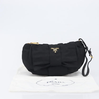 Prada Bow Wristlet Tessuto, Black, Nylon, Clutch