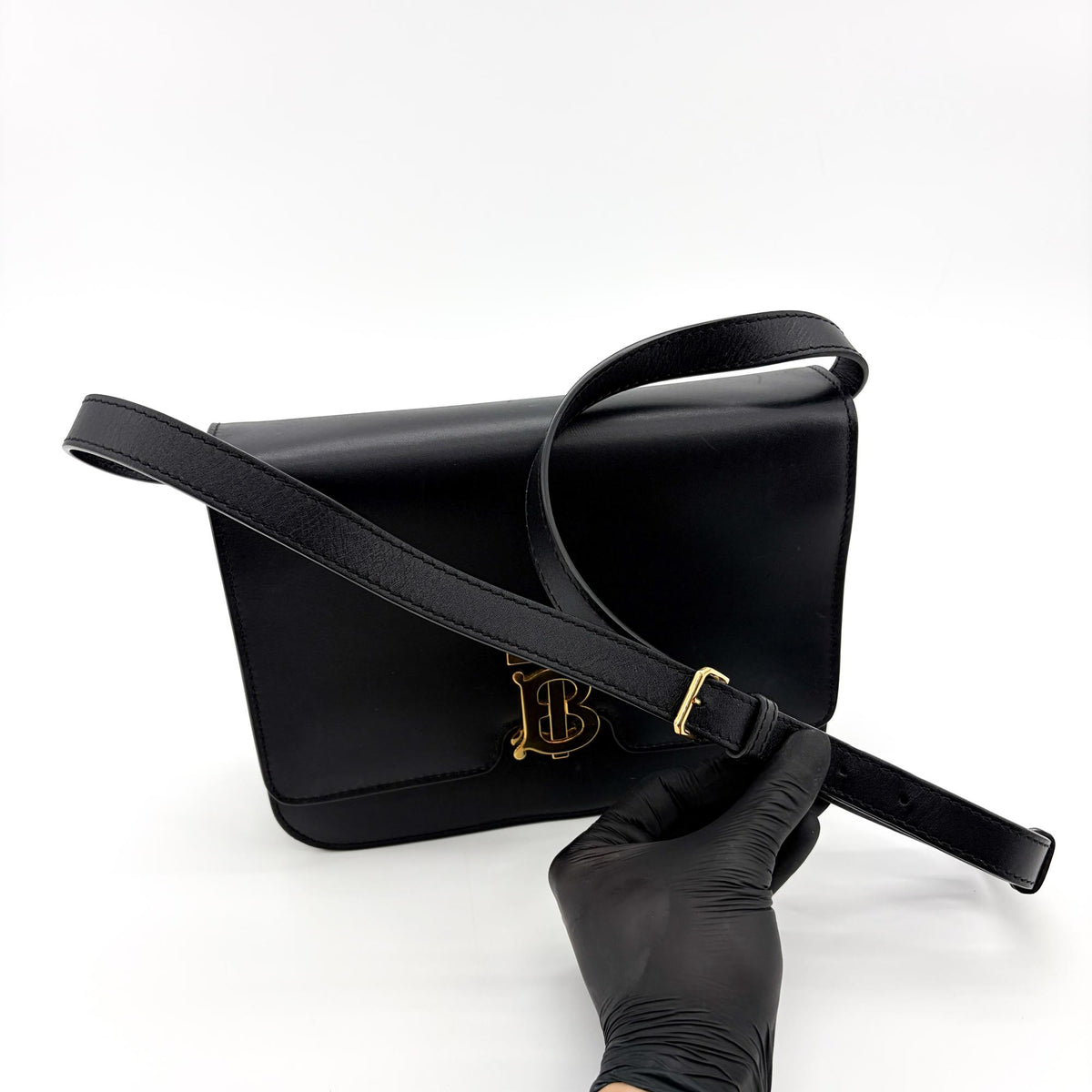 Burberry TB Shoulder Bag Leather, Black, Leather, Shoulder Bag