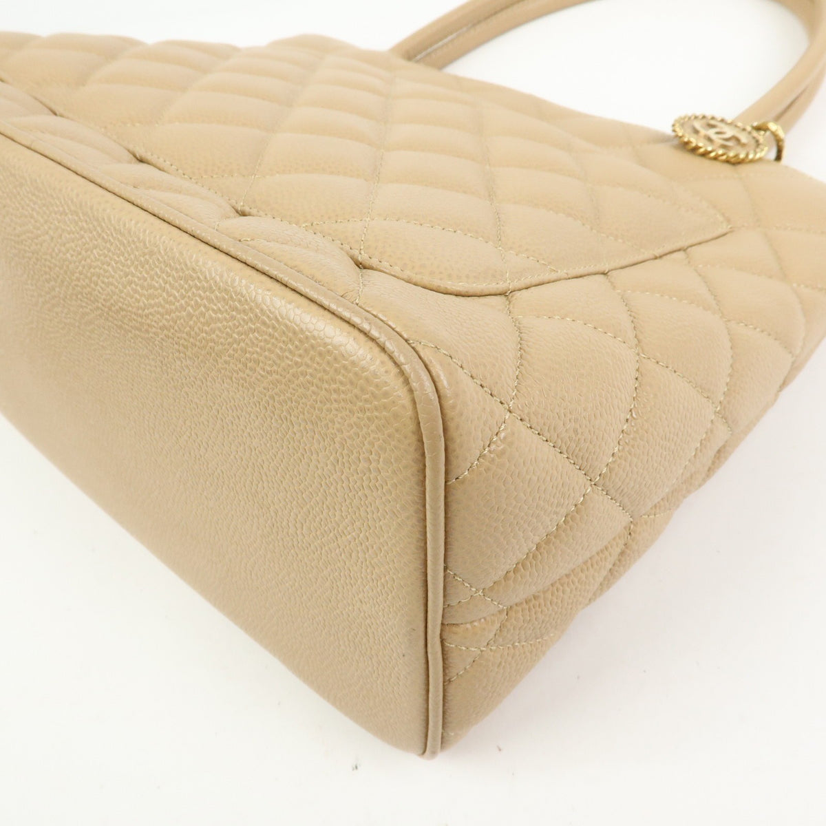 Chanel Medallion Quilted Lambskin, Beige, Calfskin, Tote Bag