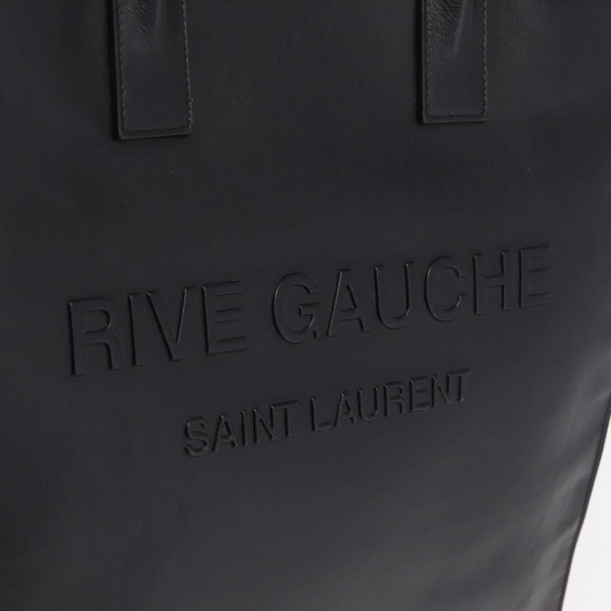 Saint Laurent Rive Gauche Shopper Embossed Leather, Black, Leather, Tote Bag