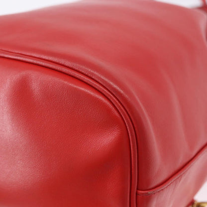Prada Drawstring Pocket Bucket Soft Calf, Red, Leather, Shoulder Bag