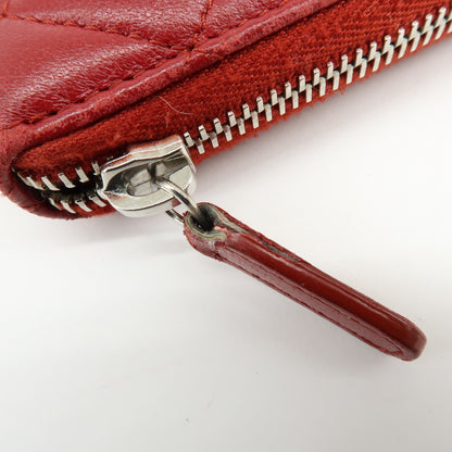 Chanel Zip Around Quilted Lambskin, Red, Leather, Wallet