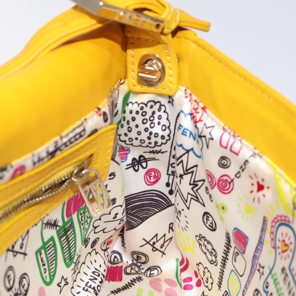 Fendi Baguette NM Bag Zucca Embossed Leather, YELLOW, LEATHER, Shoulder bag