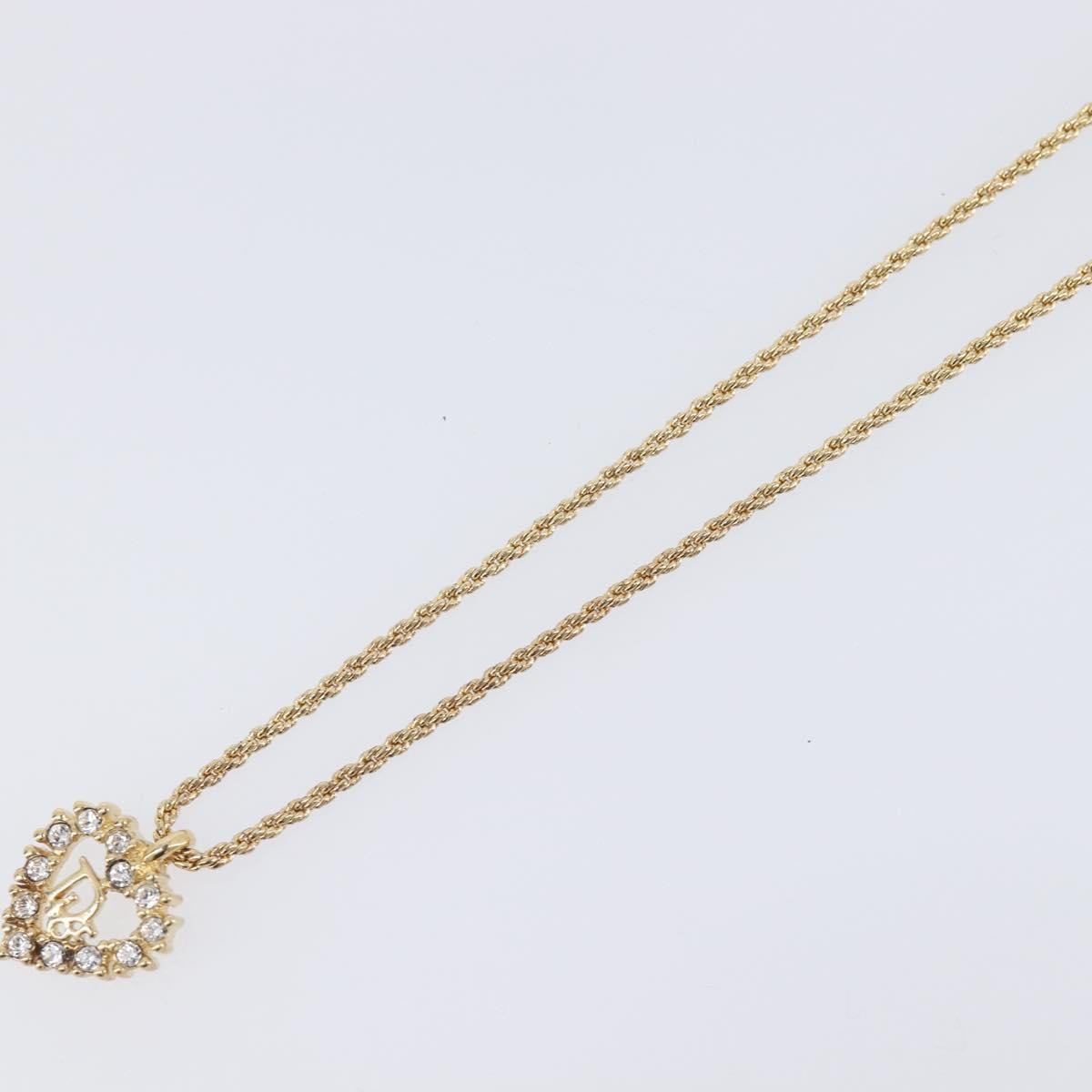 Christian Dior Logo Heart Pendant Metal with Crystal, Gold, Metal, Necklace